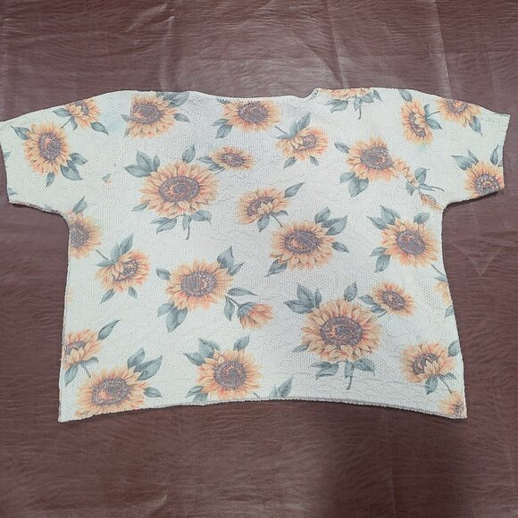 VINTAGE 1990s Denim Republic Sunflower Short Sleeve Cropped Textured Sweater Sz. - Picture 5 of 5